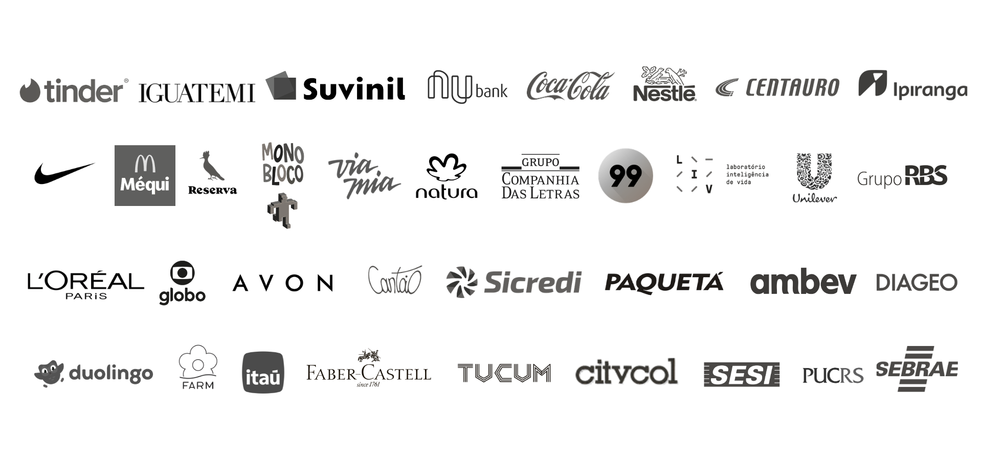 Board de marcas com as quais Fê Carvalho Leite já trabalhou